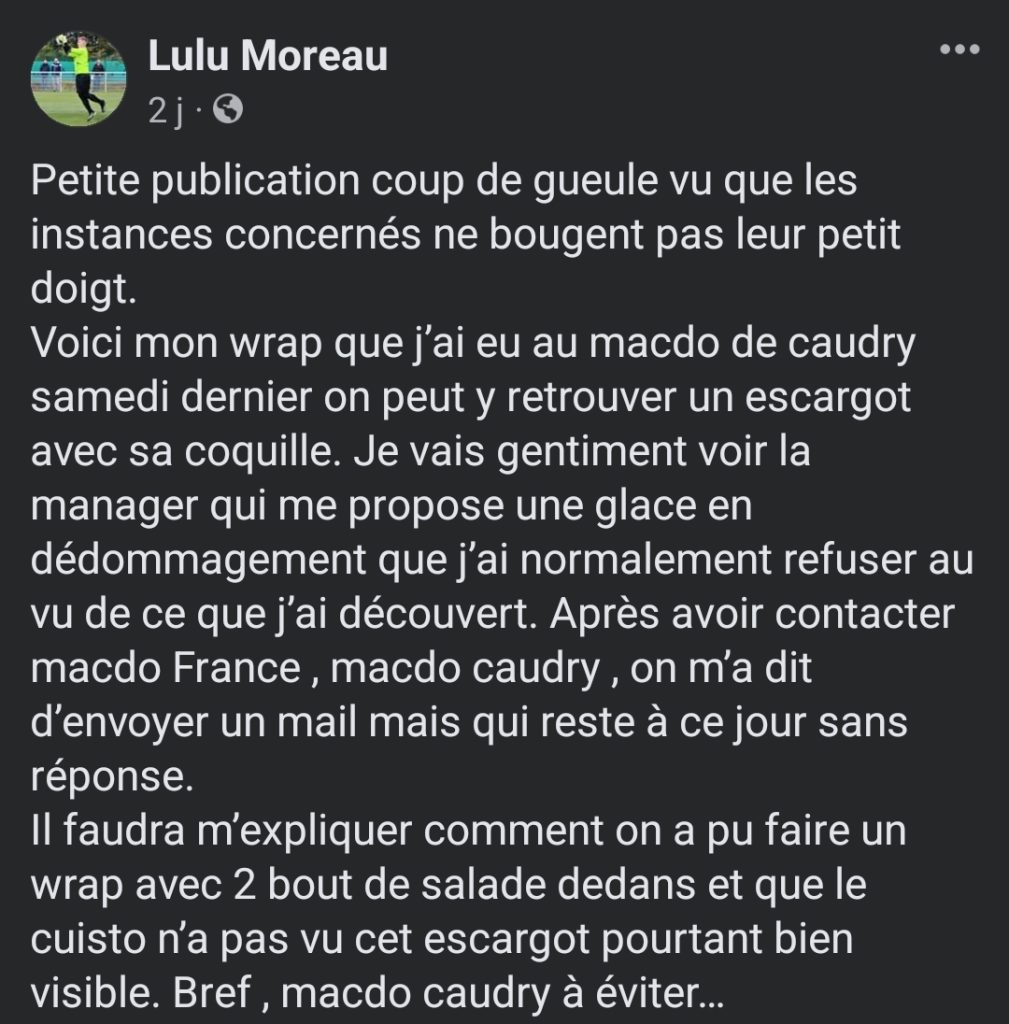 Il trouve un escargot dans son McWrap de chez McDonald's 